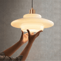 Elsie Milk Glass Mid Century Pendant Light with Brass Accents for Dining Rooms