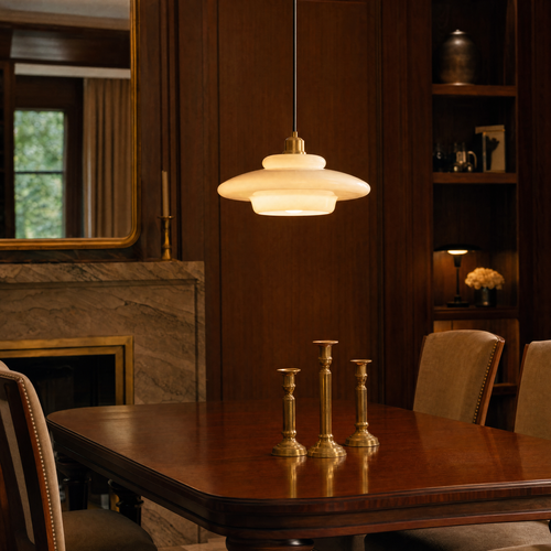 Elsie milk glass pendant in a luxury home interior
