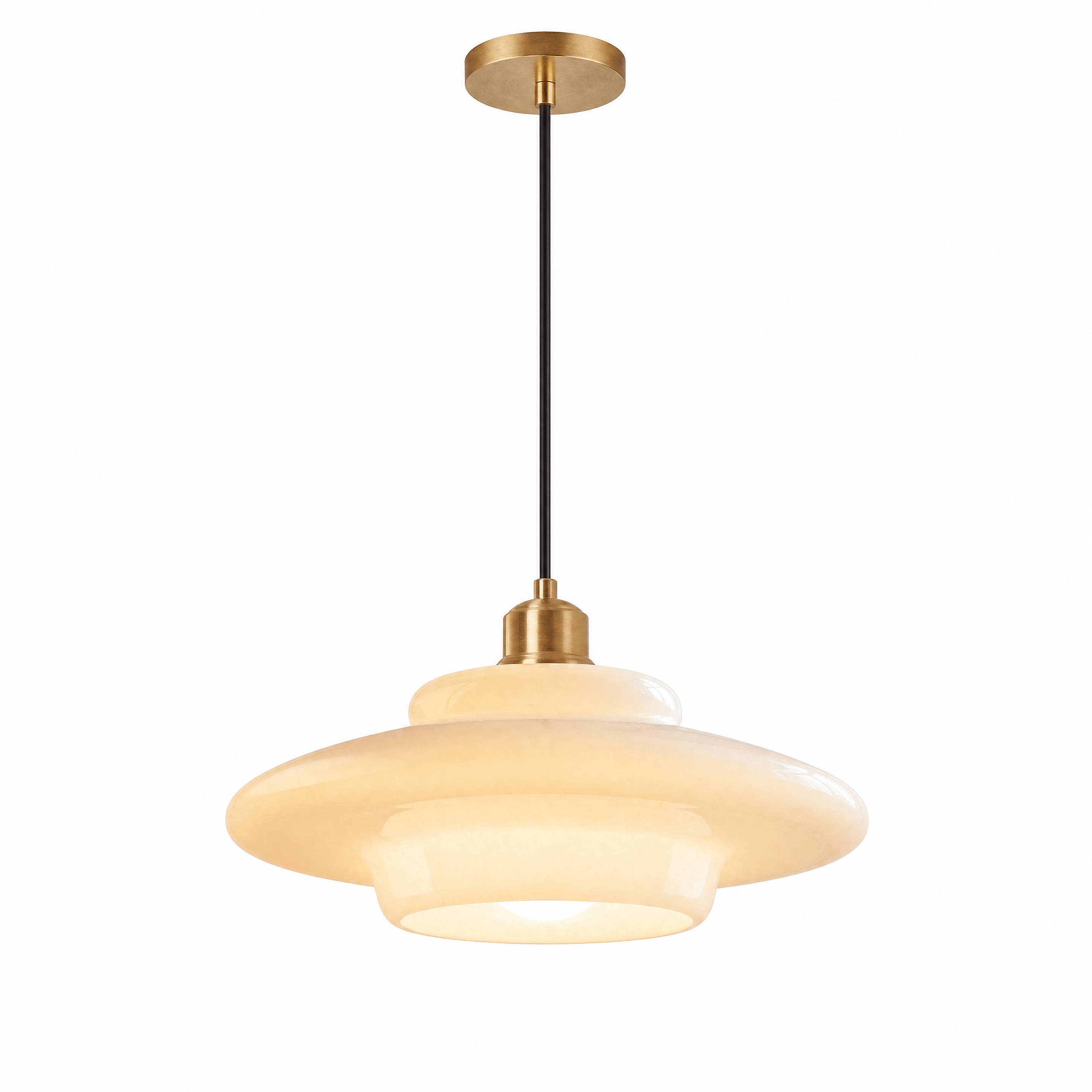 Elsie Milk Glass Mid Century Pendant Light with Brass Accents for Dining Rooms