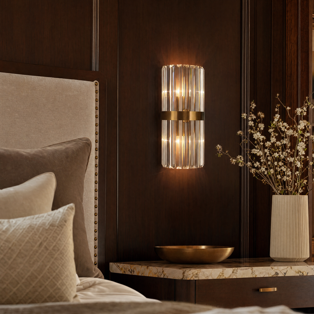 Lucent crystal wall sconce in a luxury home interior