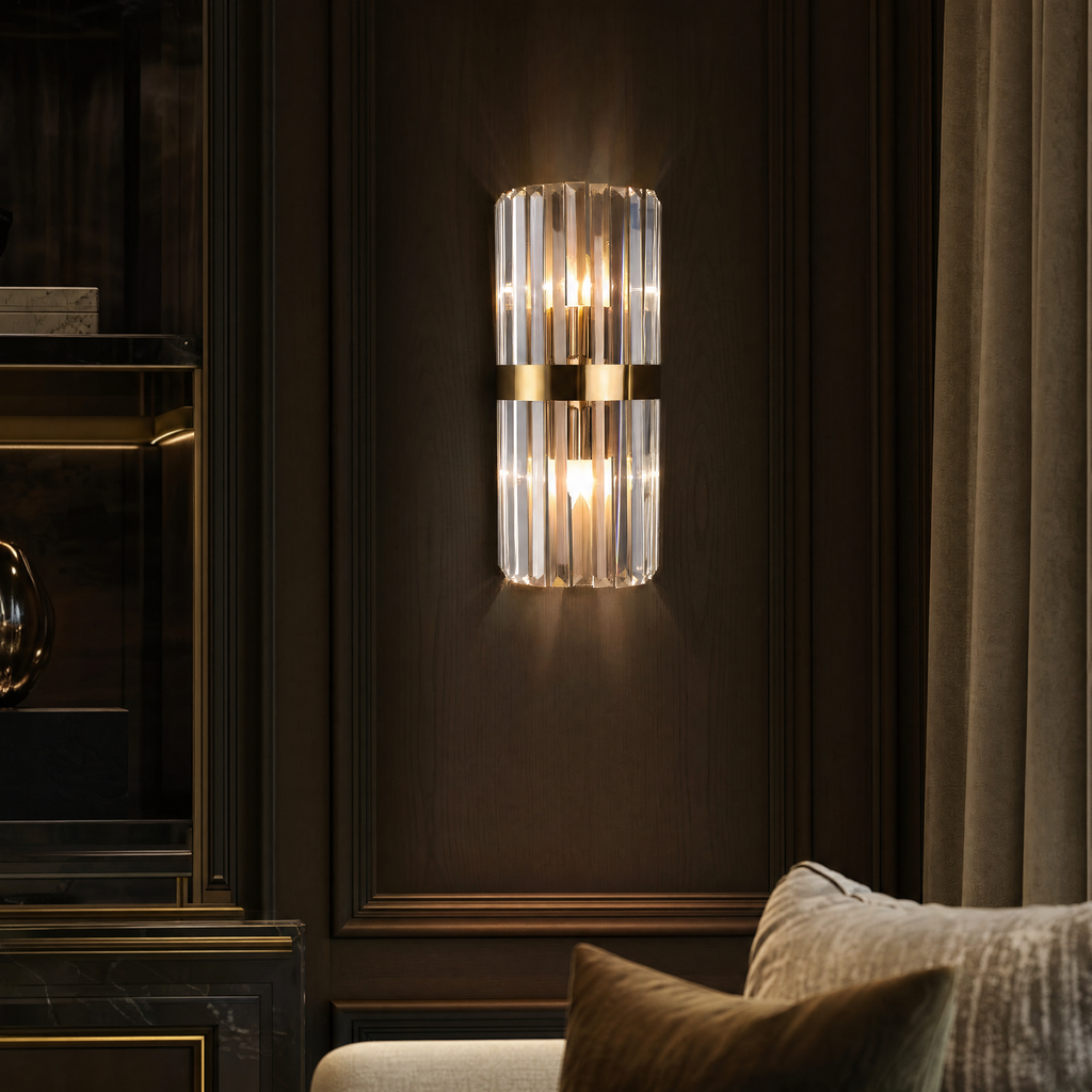 Lucent crystal wall sconce in a luxury home interior