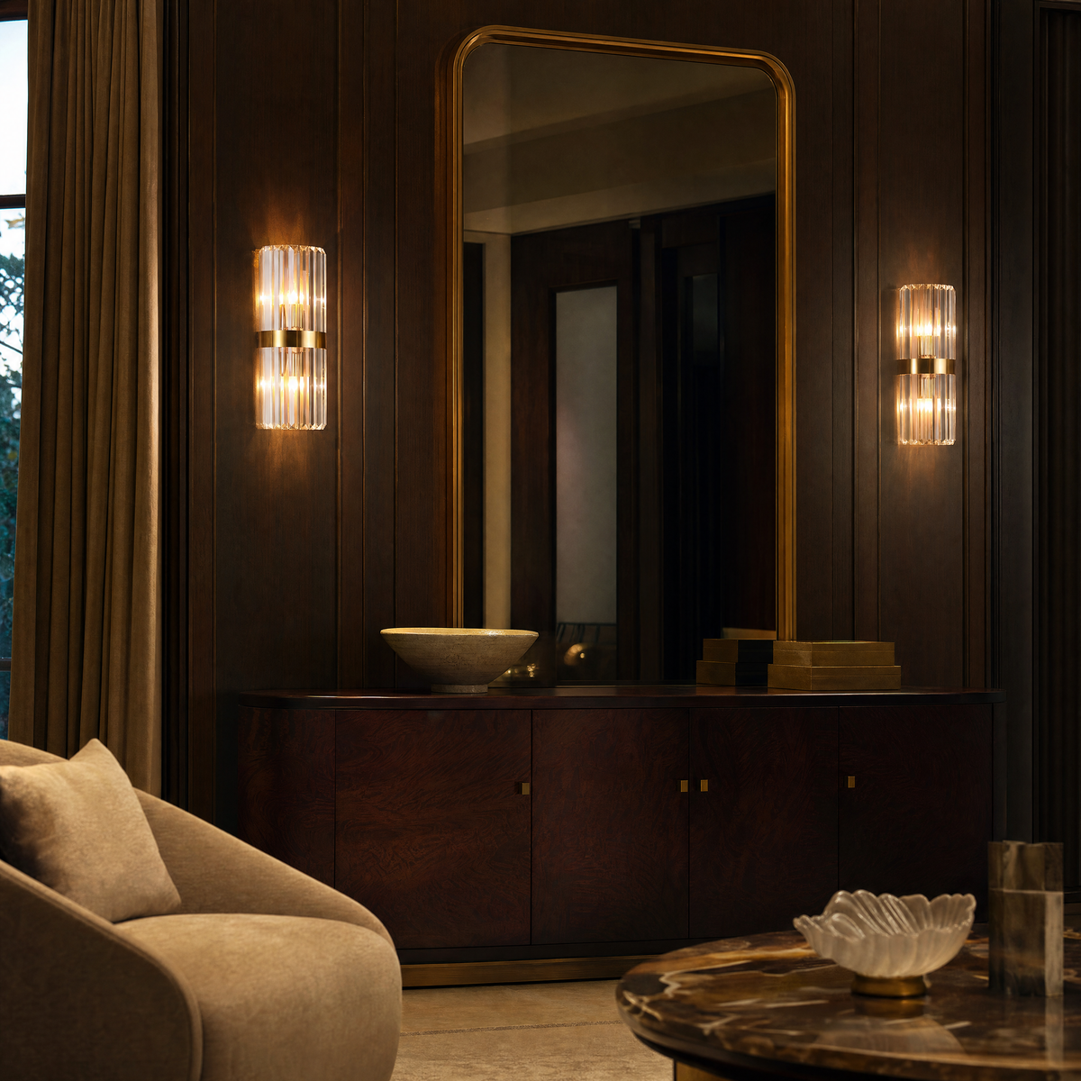 Lucent crystal wall sconce in a luxury home interior